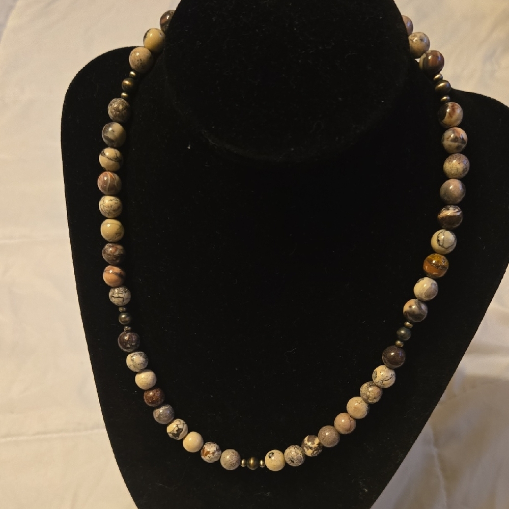 Native Made Butterfly Jasper and Navajo Pearl Necklace